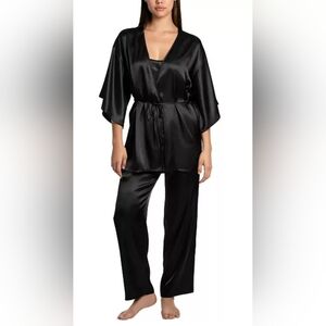 Nwt Linea Donatella 3pc  Black Satin Fringe Sleep PJ Set